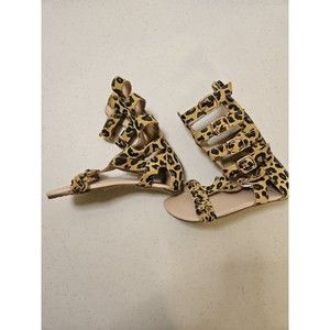 Monkey Feet Sandals Girl's Emilia Leather Gladiator Sandals Cheetah Size 3-4Y